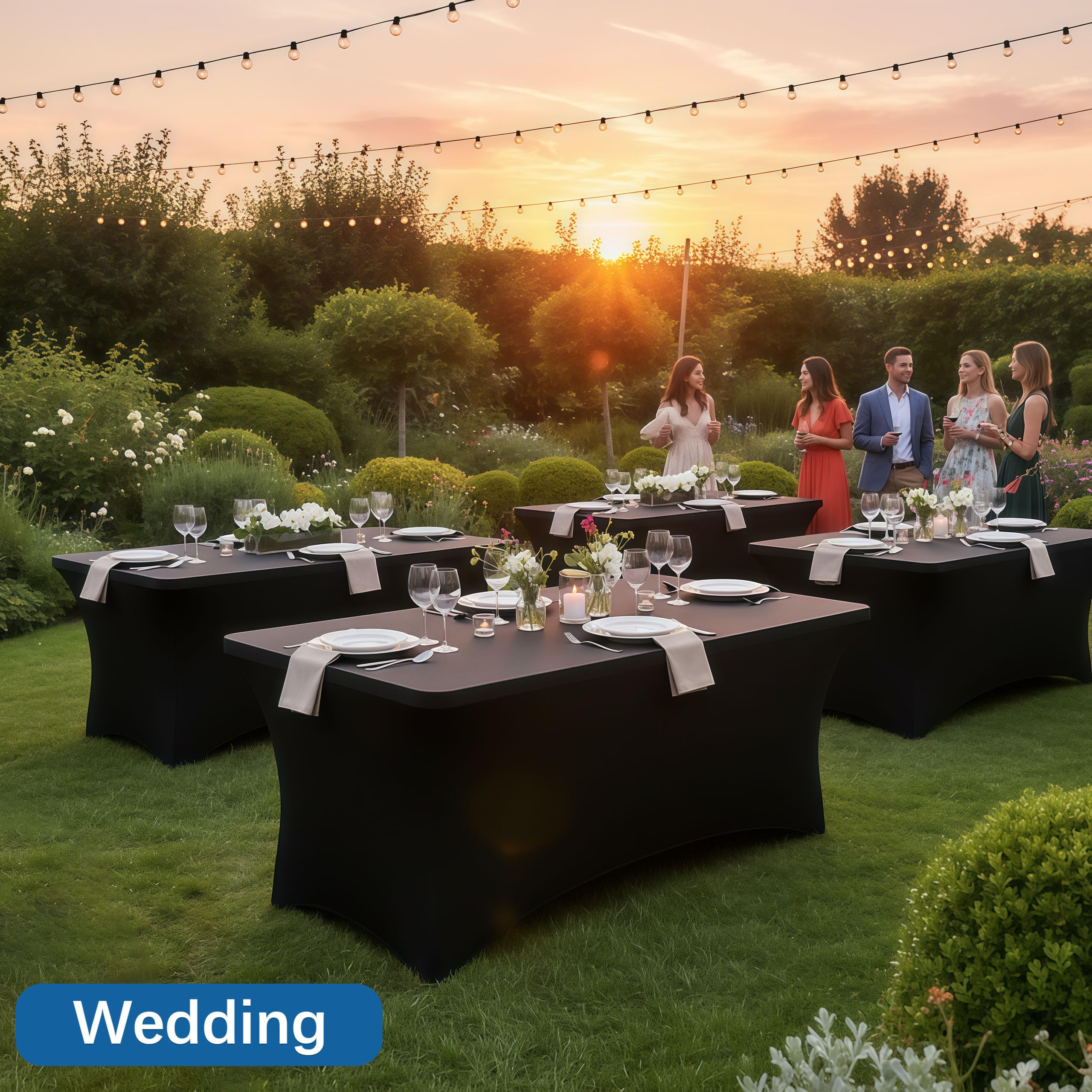 Elegant black table setting for weddings and banquets.