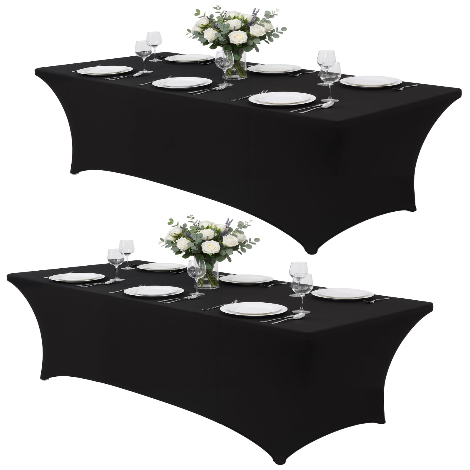 Lemict black 8ft tablecloth on display table, wrinkle-free for a professional booth look