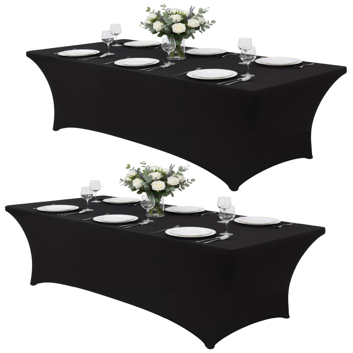 Lemict black 8ft tablecloth on display table, wrinkle-free for a professional booth look