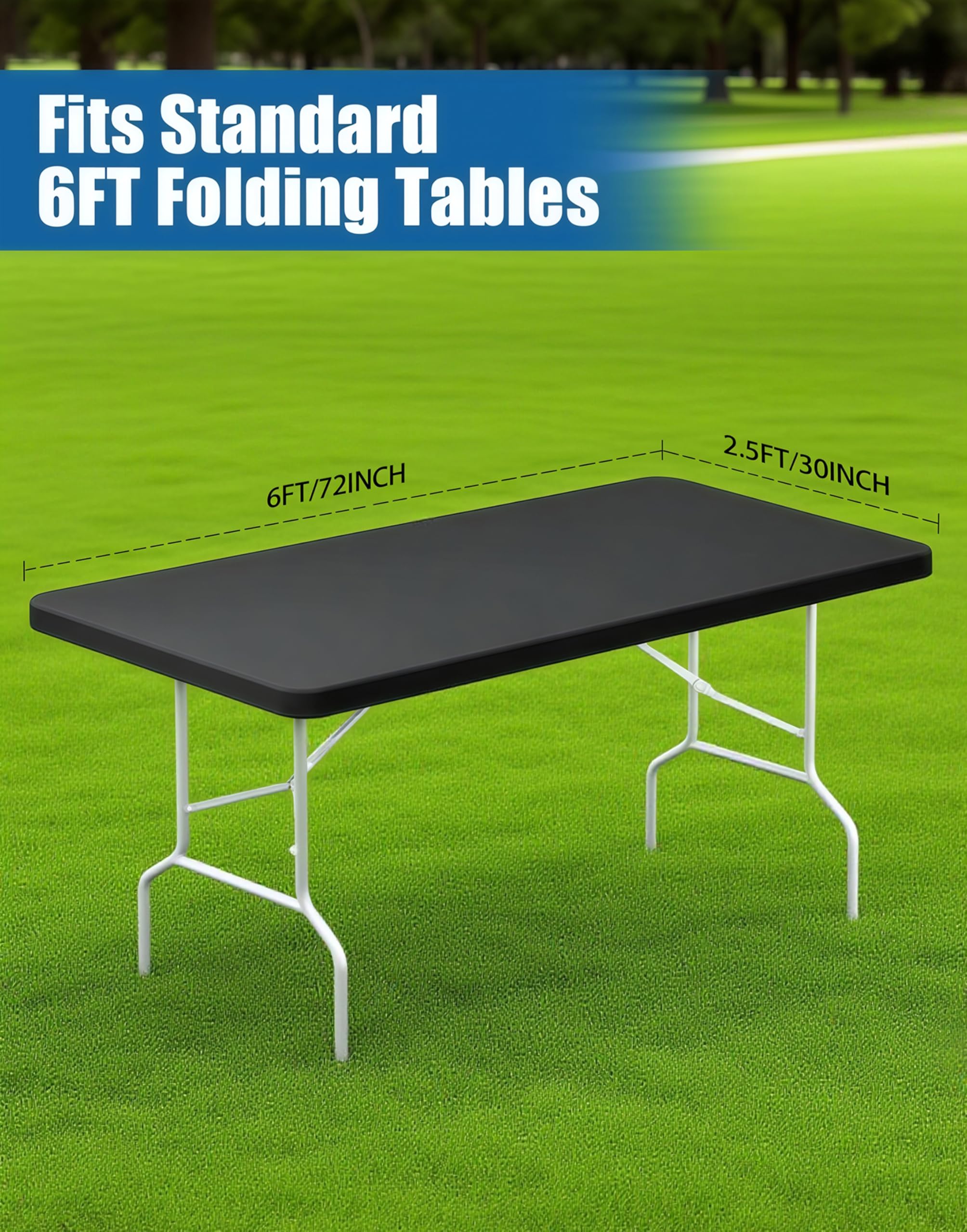 Close-up of Lemict's elastic edge securing a snug fit on a folding table.