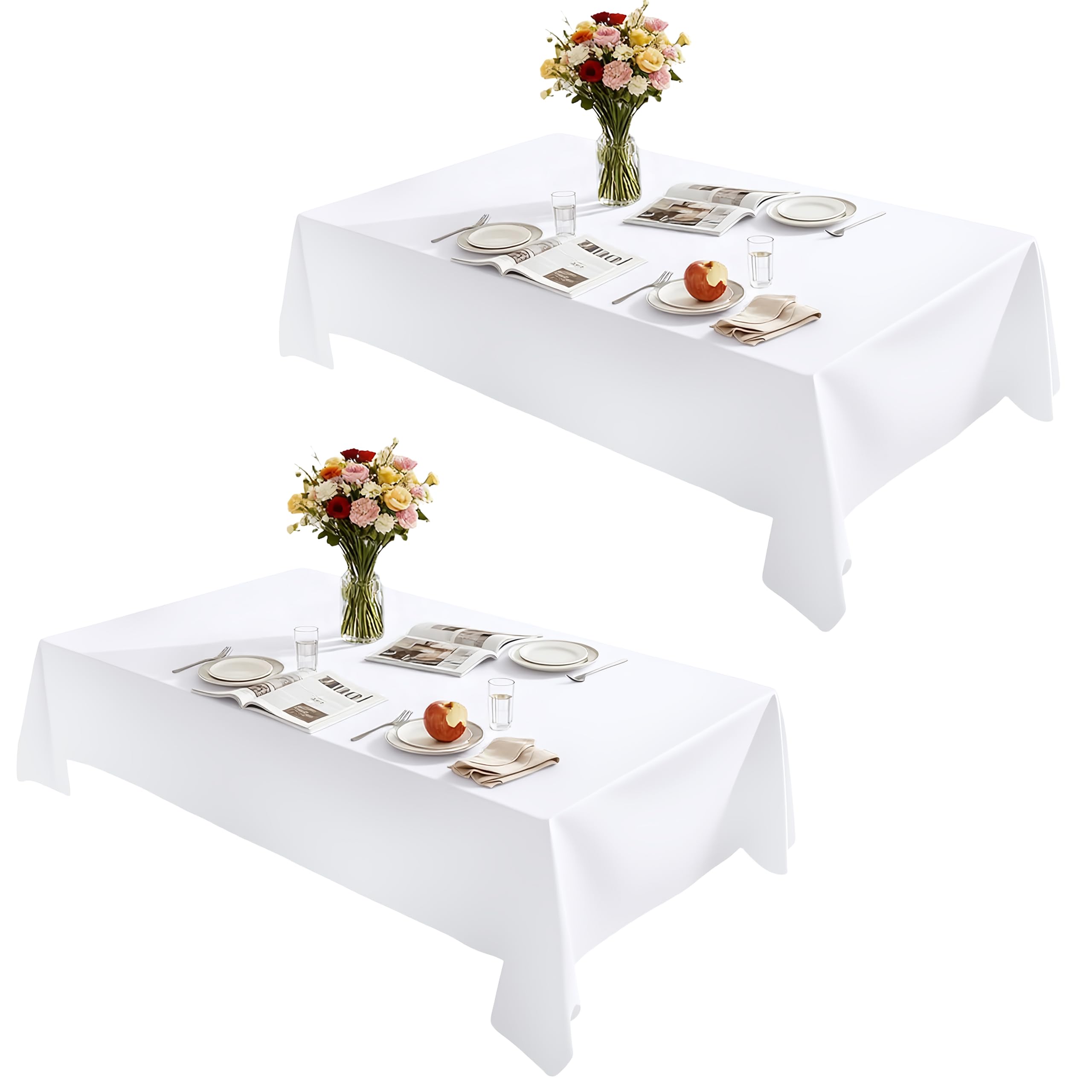 Lemict rectangle tablecloth in white provides a clean, elegant dining surface.