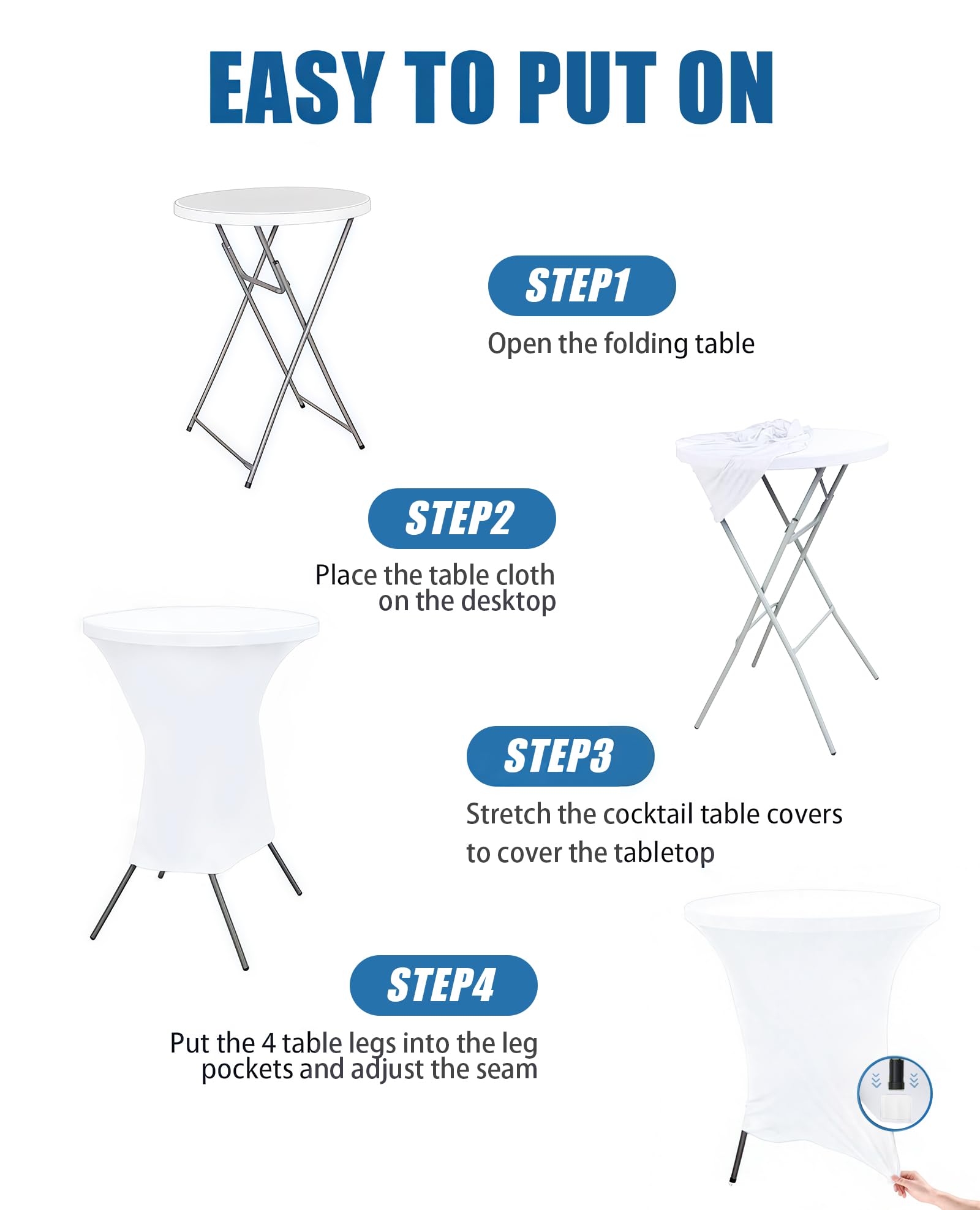 Lemict round high-top table cover in use; clean, smooth look enhances bar setup.