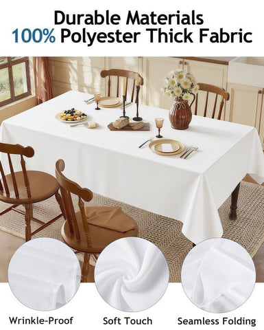 Lemict tablecloth with stain resistance protects the table from spills.