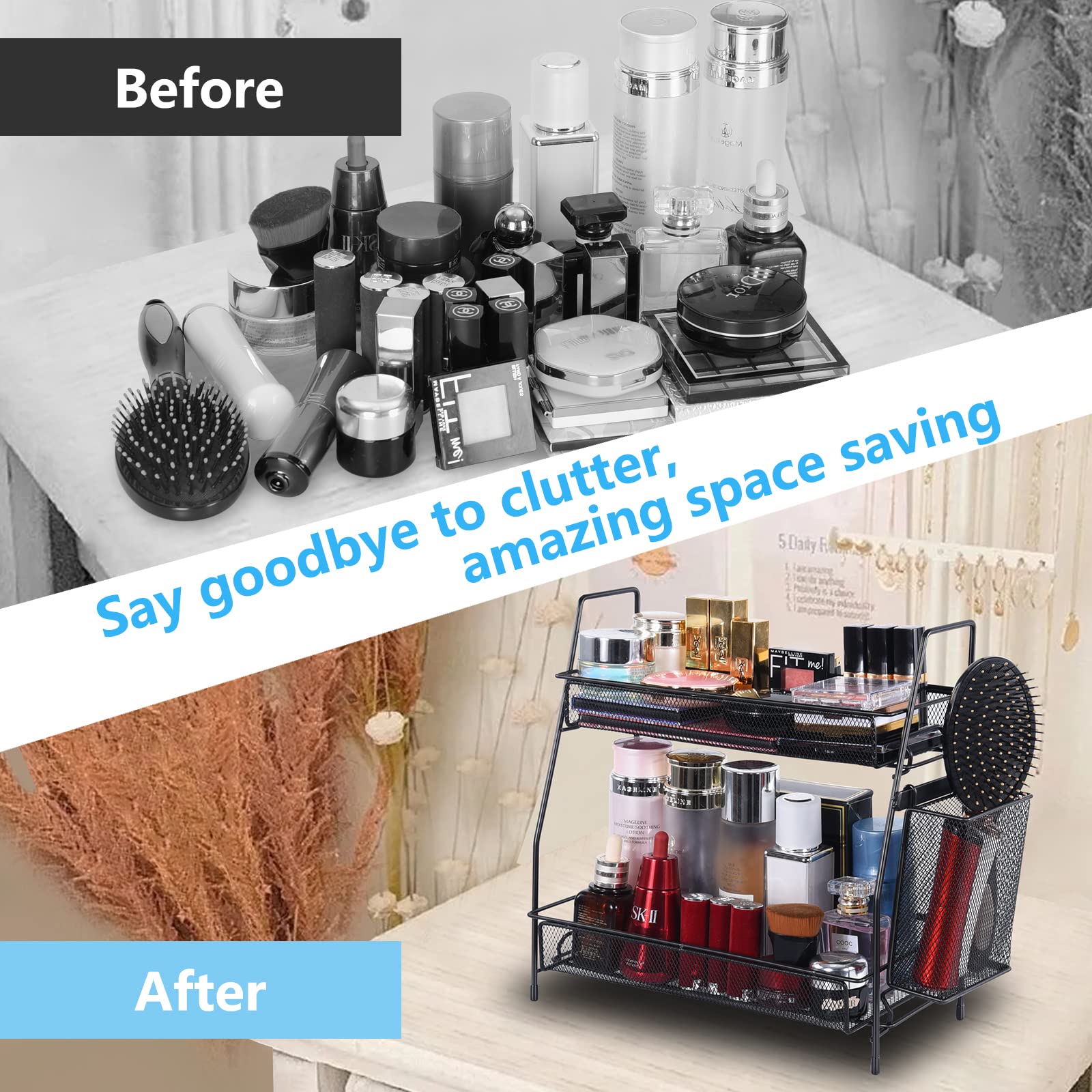 LEMIKKLE bathroom makeup organizer showcases cosmetics for quick daily routines