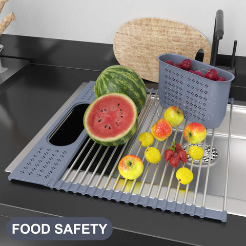 LEMIKKLE over-sink drainer doubles as vegetable and fruit drying rack.