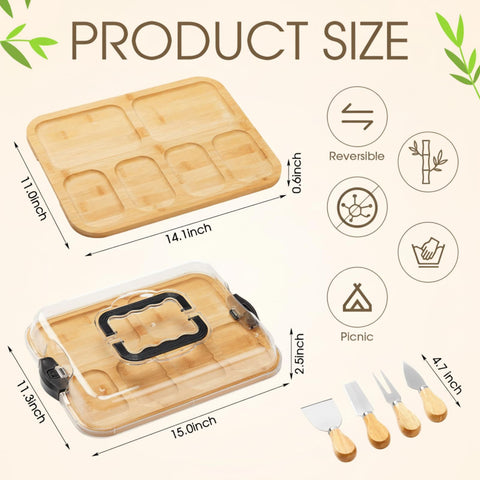 LemonRoad charcuterie board open-serve: spacious six compartments for cheeses, meats, and fruits.