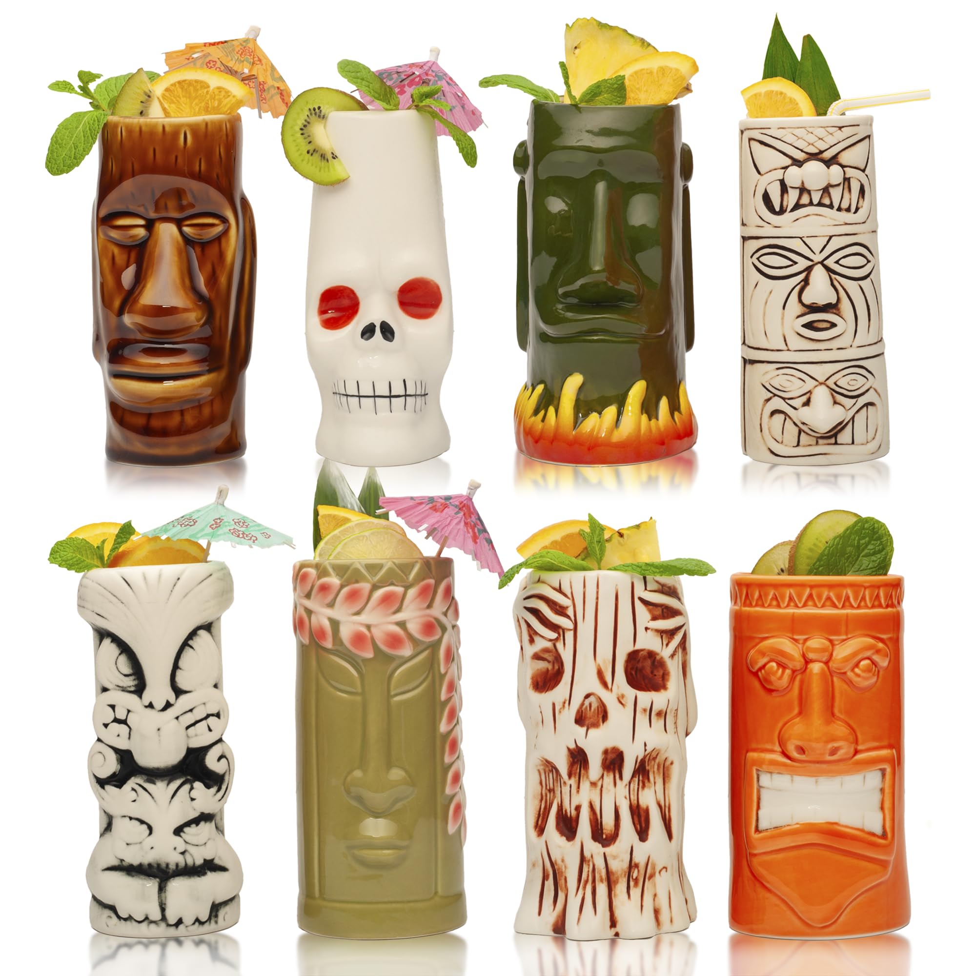 LEMONSODA ceramic Hawaiian tiki glass set for tropical cocktails and luau gatherings.