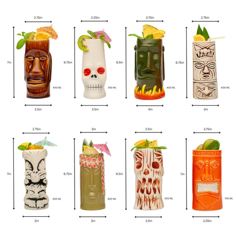 LEMONSODA ceramic tiki glasses feature hibiscus accents ideal for décor.