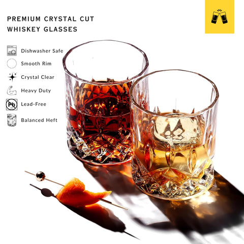 LEMONSODA crystal-cut glasses, side angle, highlighting durable daily-use design for cocktails.
