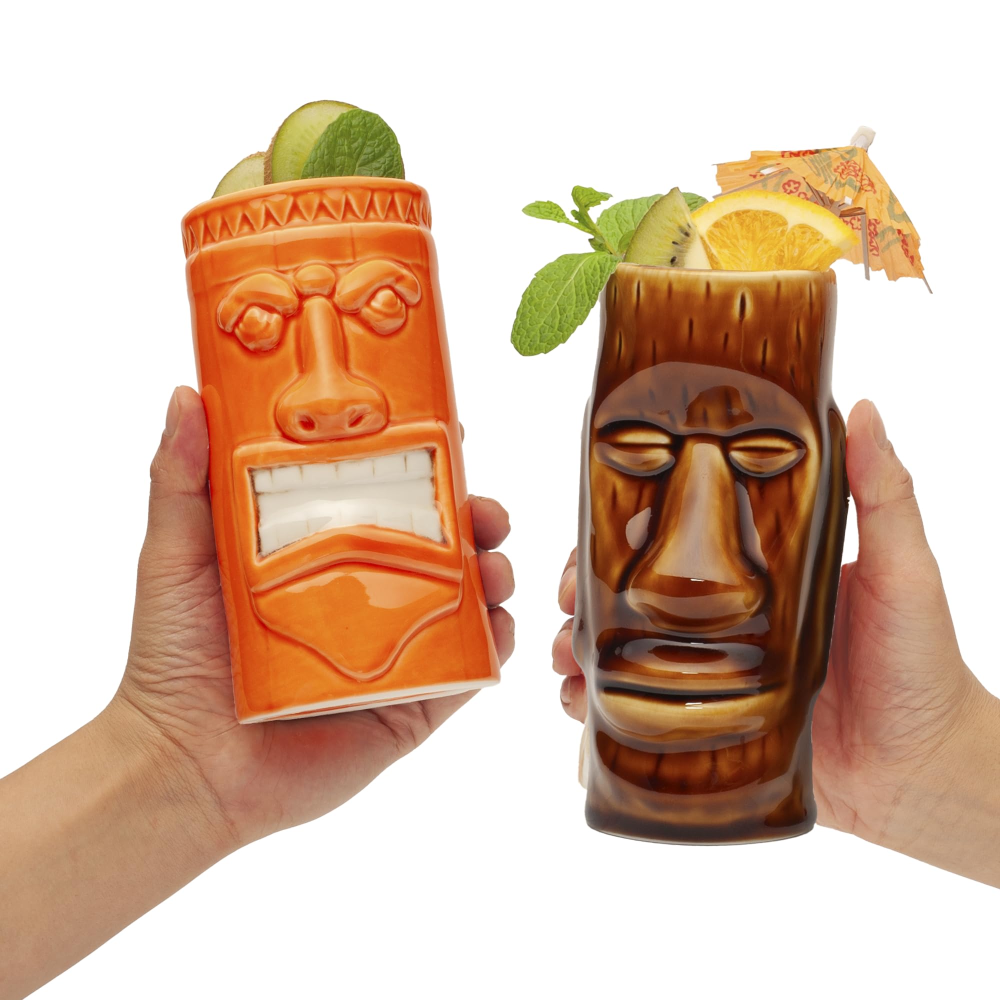 LEMONSODA tiki mugs showcase palm leaf design for festive gatherings.