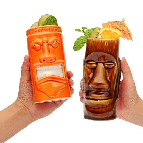 LEMONSODA tiki mugs showcase palm leaf design for festive gatherings.