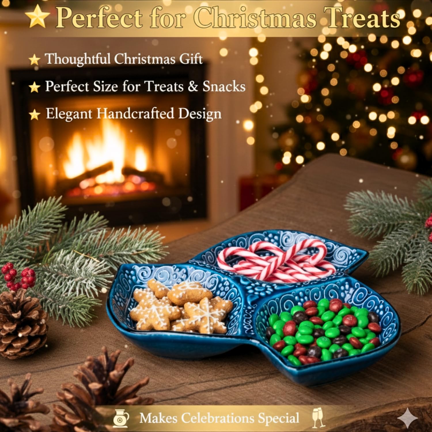 LEMOSE blue ceramic platter enhances any table setting.