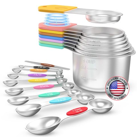 Lenceo magnetic measuring cups 17-set stackable for easy storage.