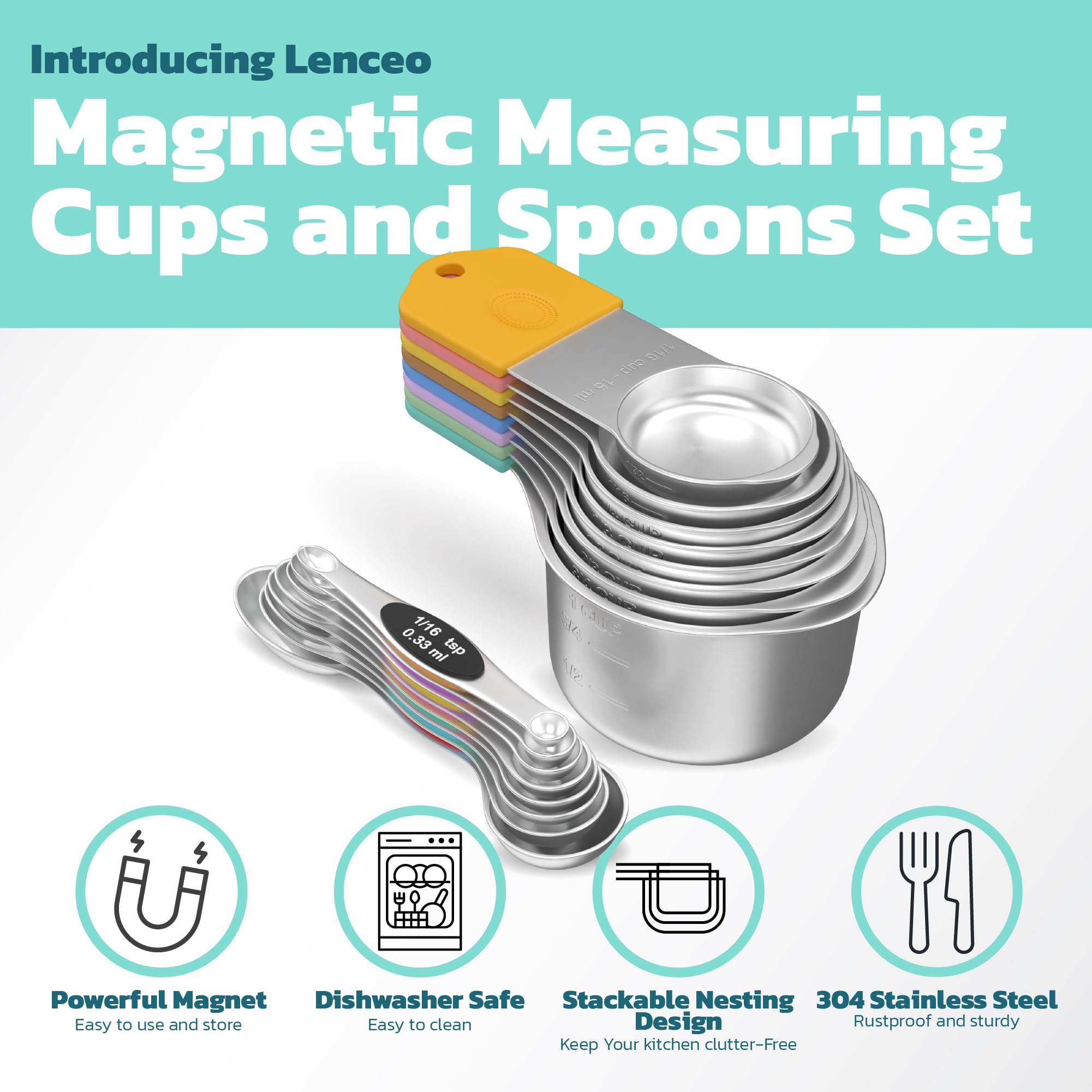 Lenceo magnetic spoons with soft-touch handles provide secure grip.