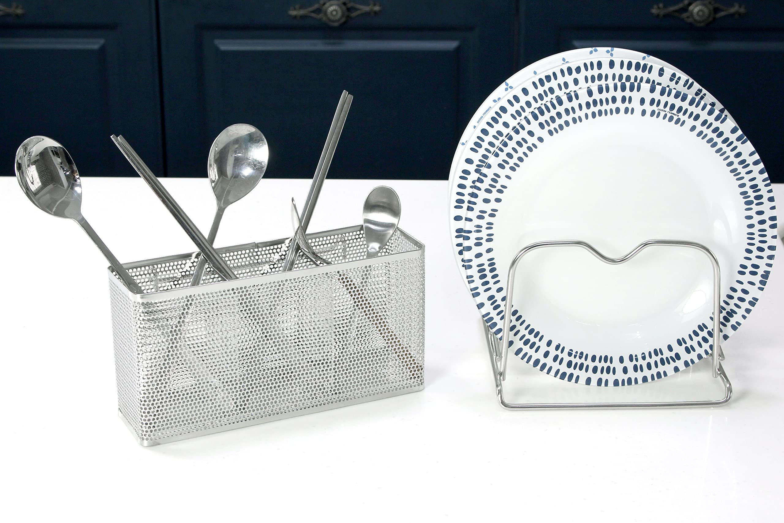 LENITH stainless-steel utensil holder close-up emphasizes rust resistance and shine.