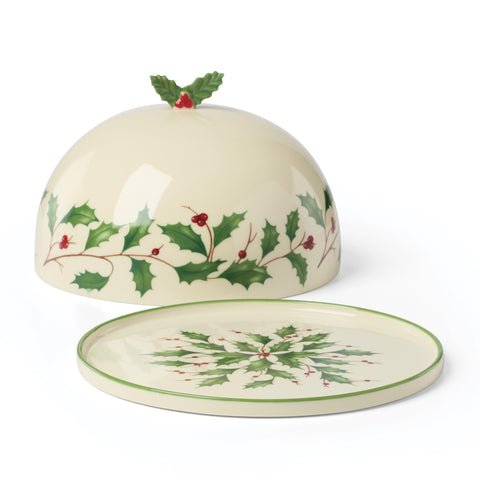 Lenox 898272 holiday covered dish cover highlights holly and berry motif