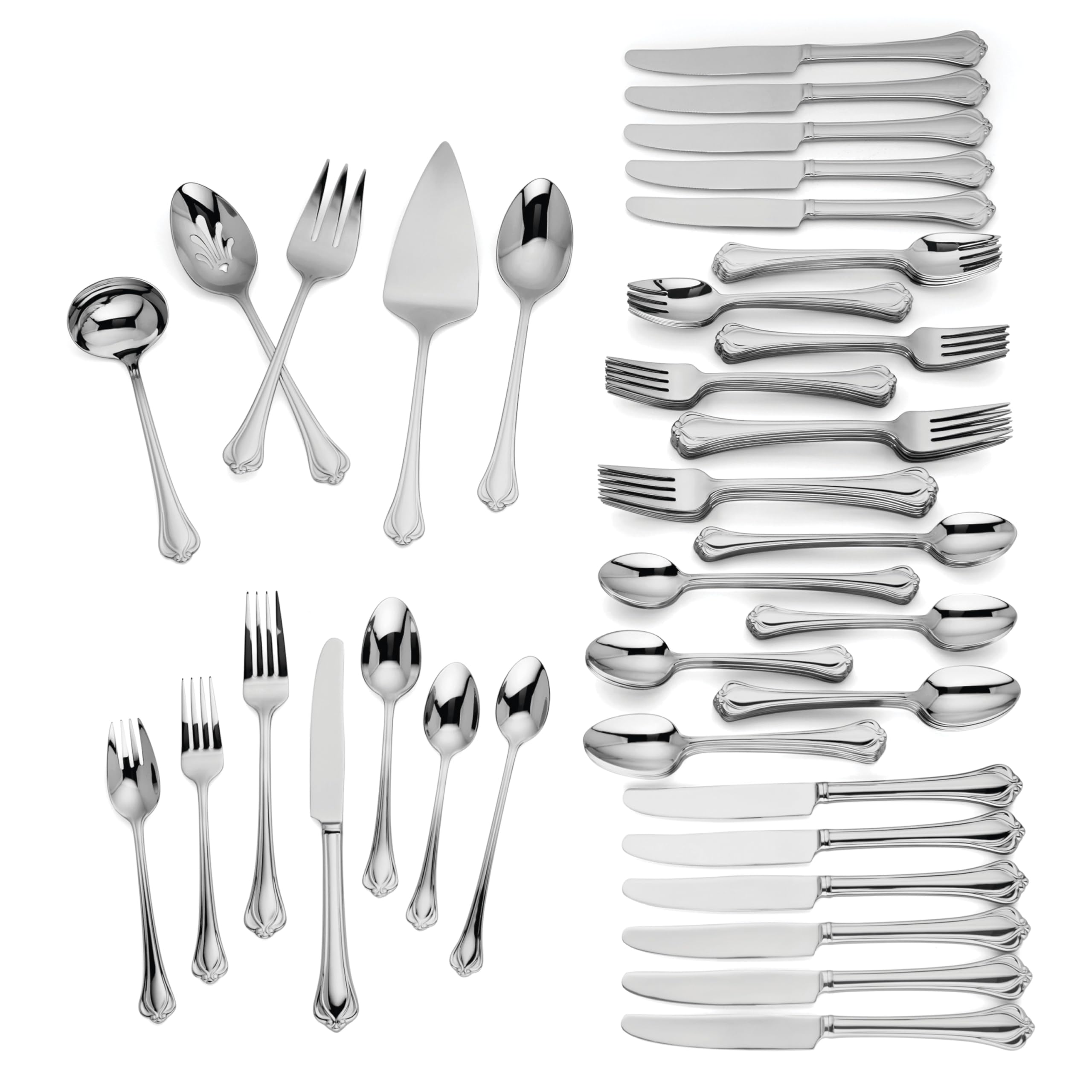 Lenox Alcott 89-piece flatware set for twelve, ideal for casual and formal dining.