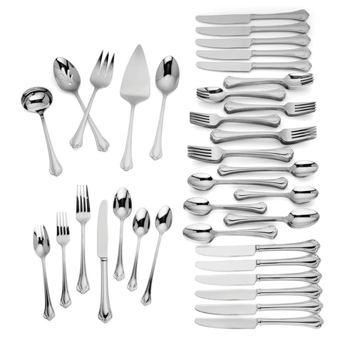 Lenox Alcott 89-piece flatware set for twelve, ideal for casual and formal dining.