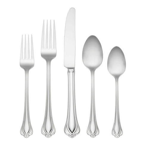 Lenox Alcott flatware with filigree handles adds timeless elegance.