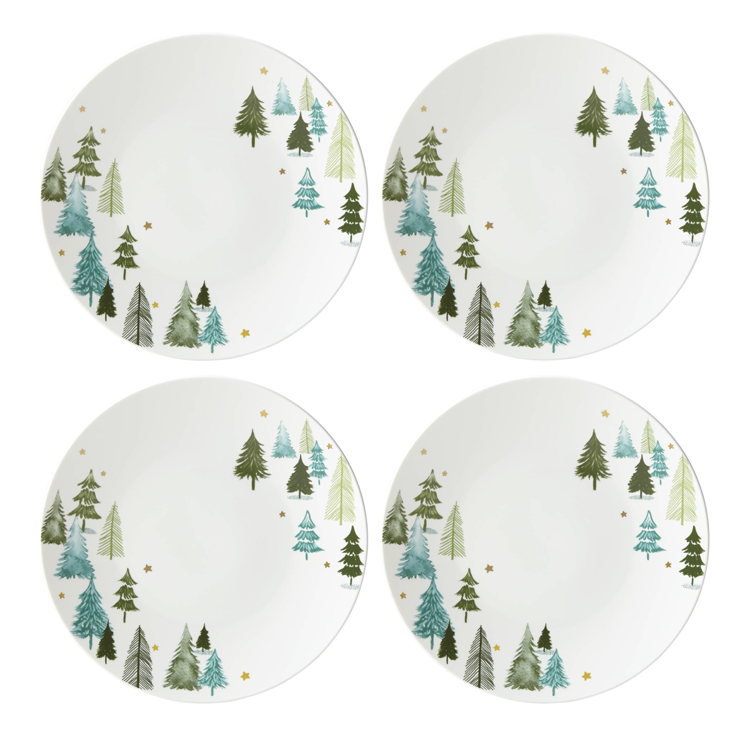 Lenox Balsam Lane green dinner plate set displayed on holiday table for festive dining.