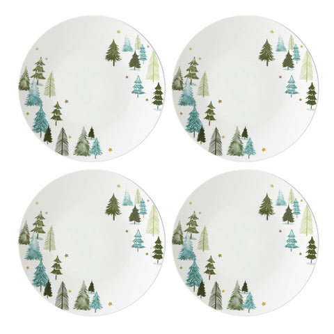 Lenox Balsam Lane green dinner plate set displayed on holiday table for festive dining.