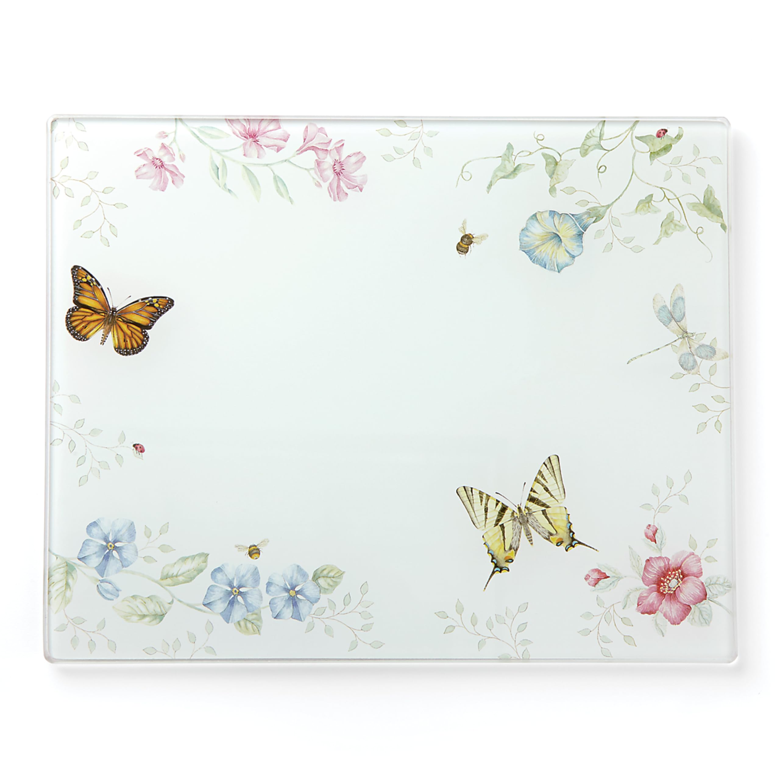 Lenox Butterfly Meadow glass cutting board in full view for stylish food prep.