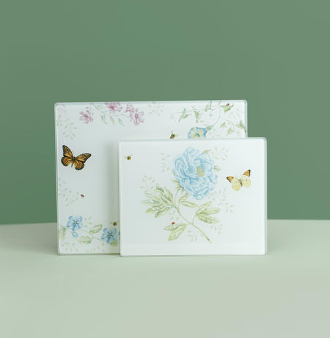 Serving-ready Lenox Butterfly Meadow board for stylish presentation of ingredients.