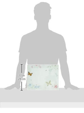 Top-down view of Lenox Butterfly Meadow glass cutting board for meal prep.