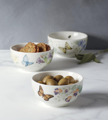 Lenox Butterfly Meadow mini bowls crafted in durable white porcelain for everyday meals