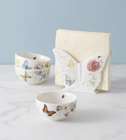Lenox Butterfly Meadow mini bowls indicating microwave and dishwasher safe for easy cleanup