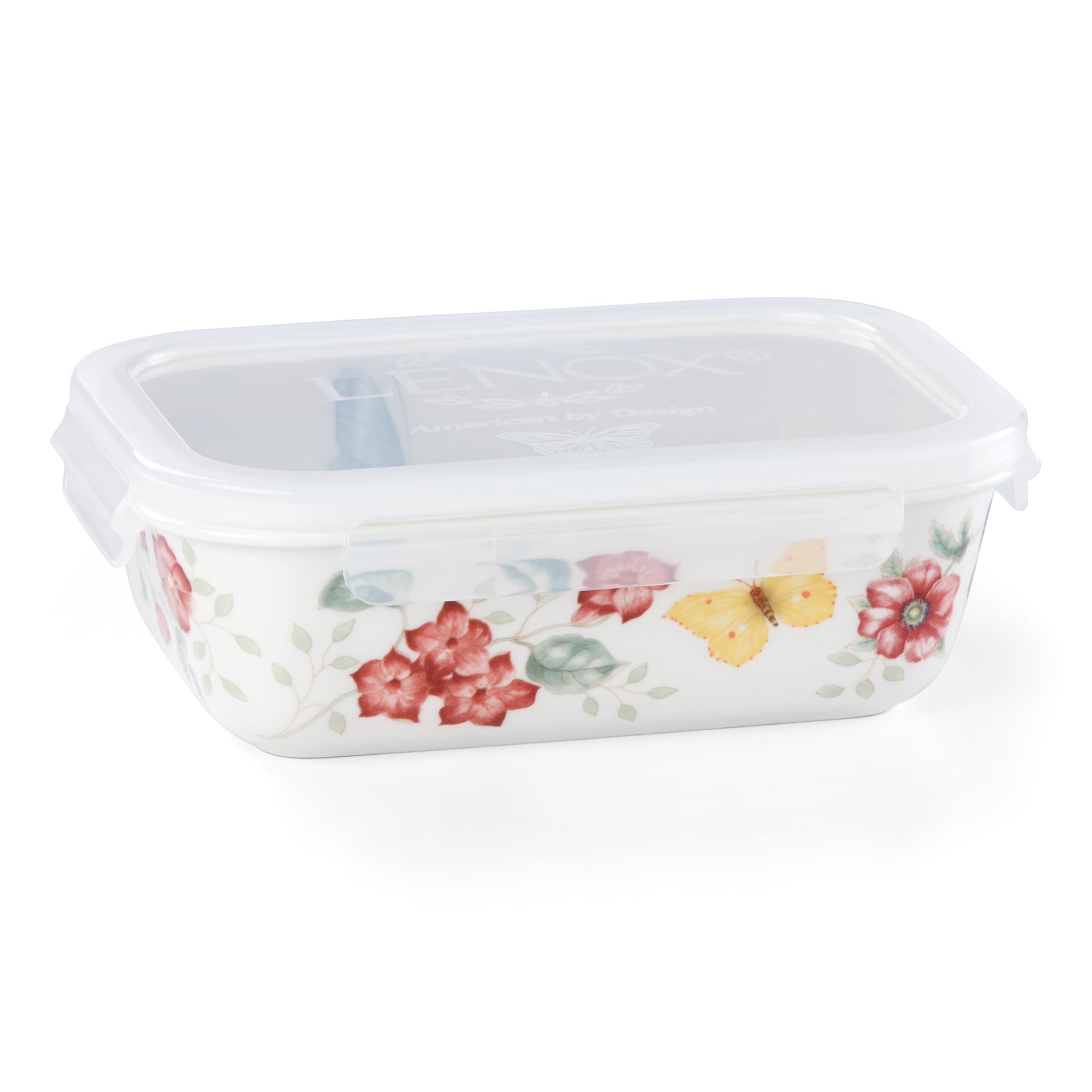 Lenox Butterfly Meadow rectangular serve and store container on counter for leftovers