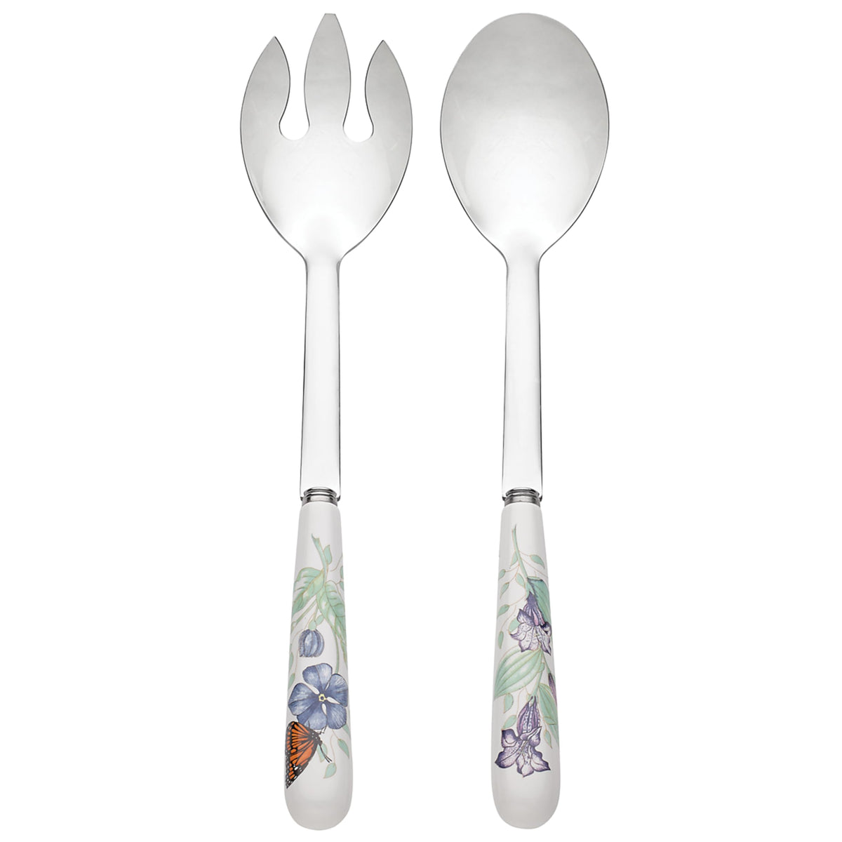 Lenox Butterfly Meadow serving set with floral motif and ceramic handles, ideal for casual salads and desserts.