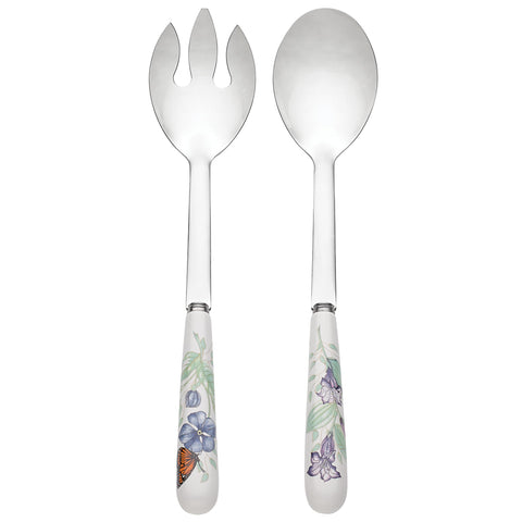 Lenox Butterfly Meadow serving set with floral motif and ceramic handles, ideal for casual salads and desserts.