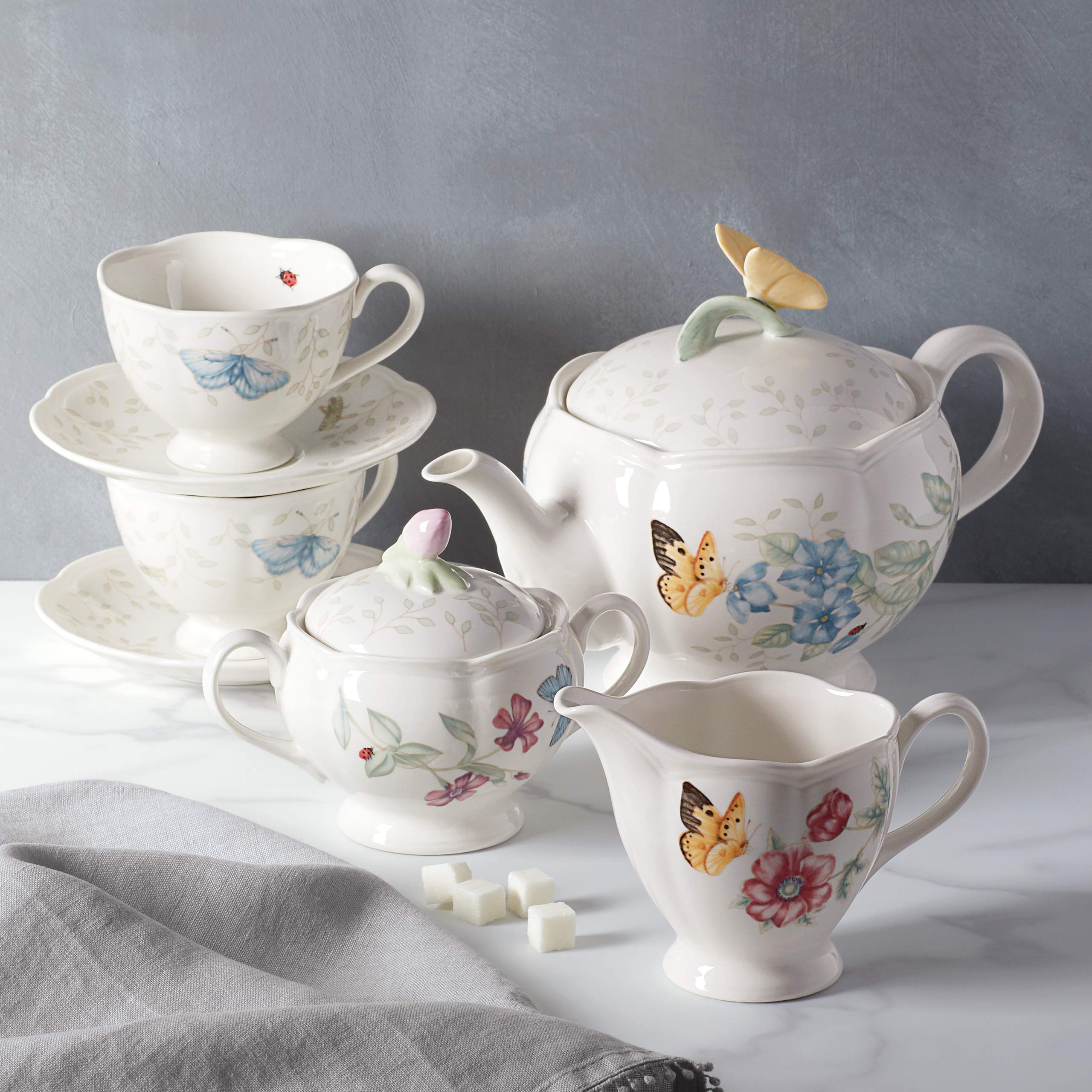 Lenox Butterfly Meadow sugar bowl with lid for ready sweetness