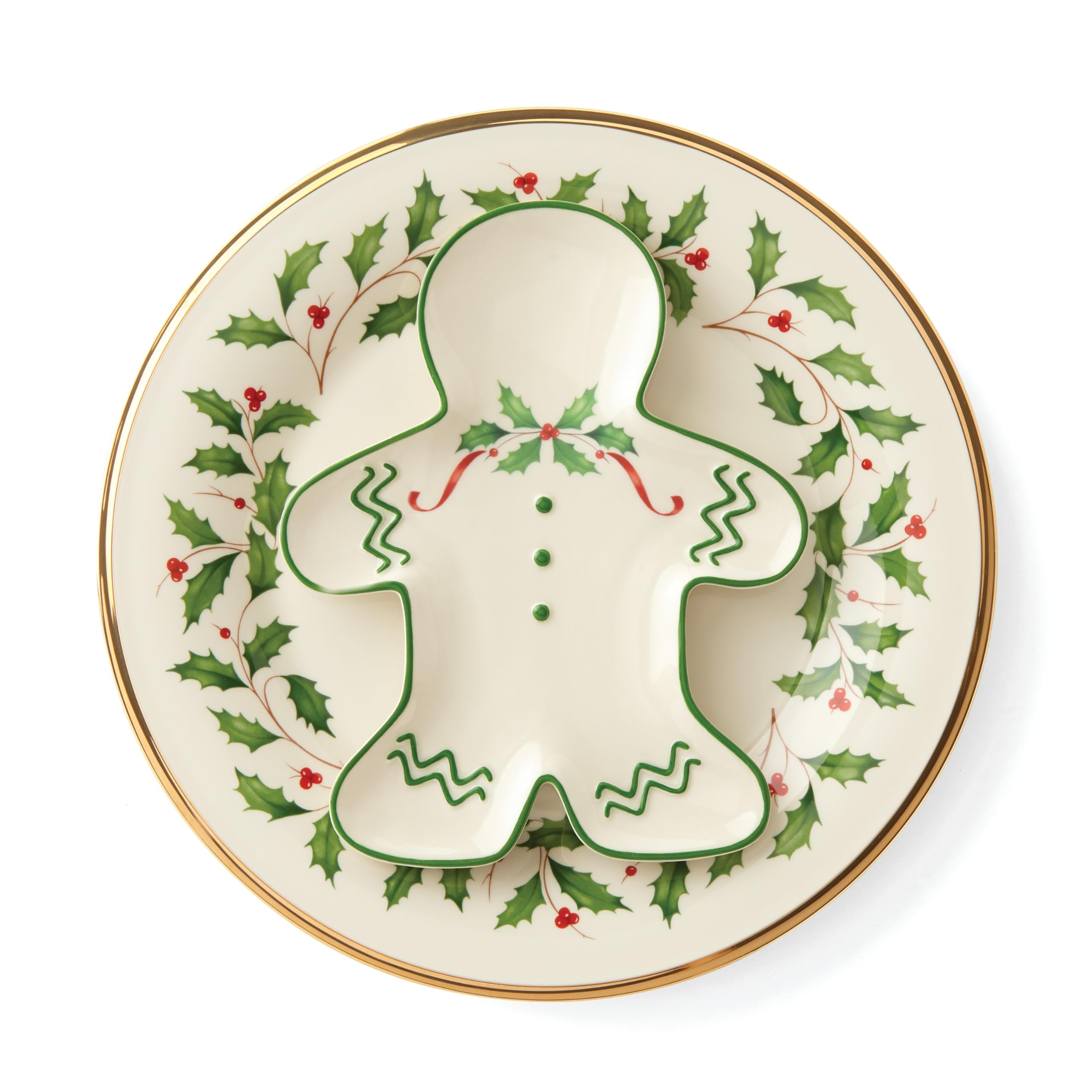 Lenox gingerbread pattern dinnerware close-up showing multicolor motif.