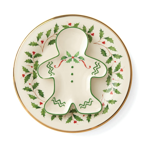 Lenox gingerbread pattern dinnerware close-up showing multicolor motif.