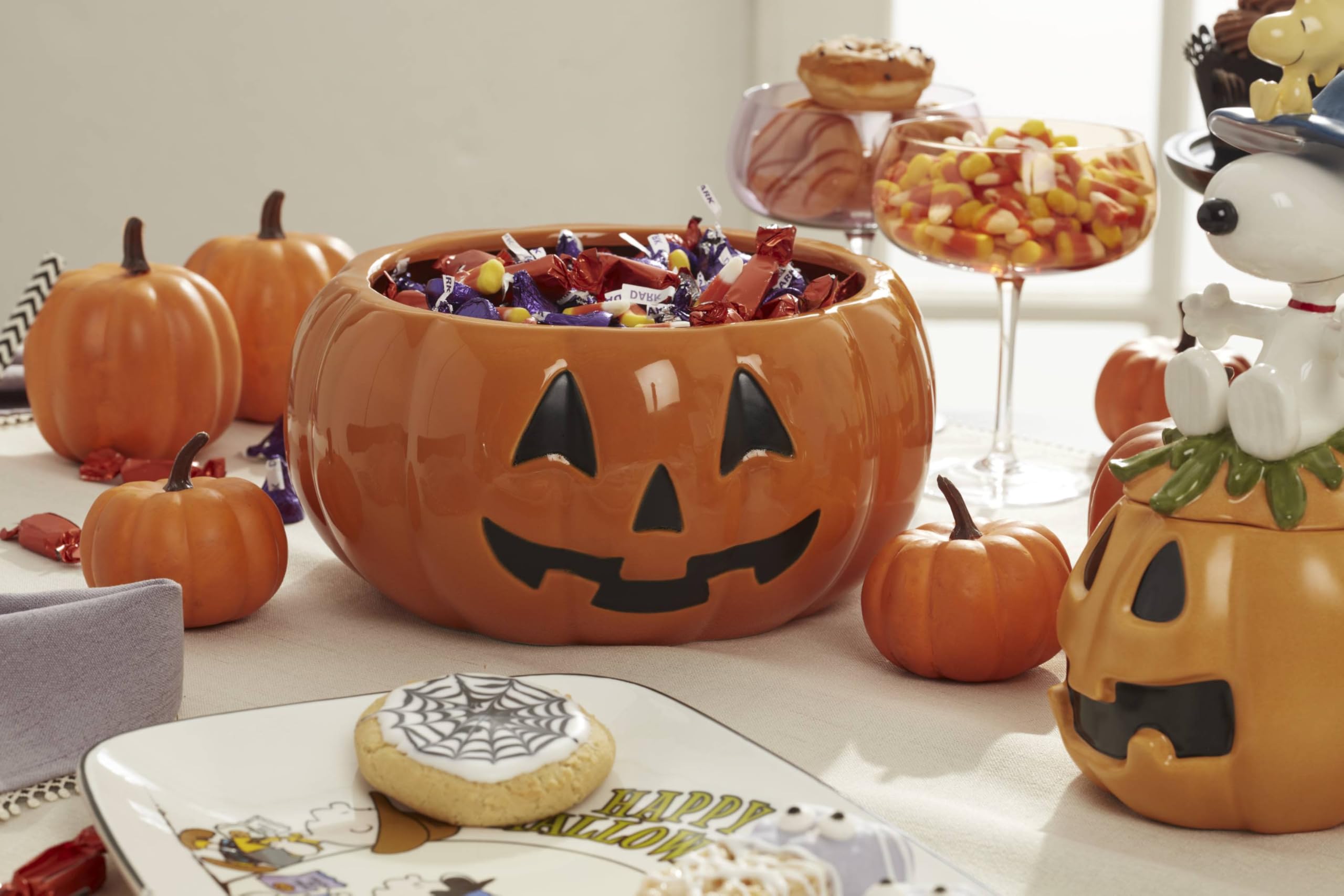 Display-ready Lenox candy dish inspired by Peanuts for fall celebrations.