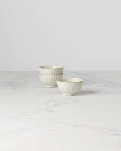 Lenox French Perle mini bowls highlight the small serving set for sauces and snacks