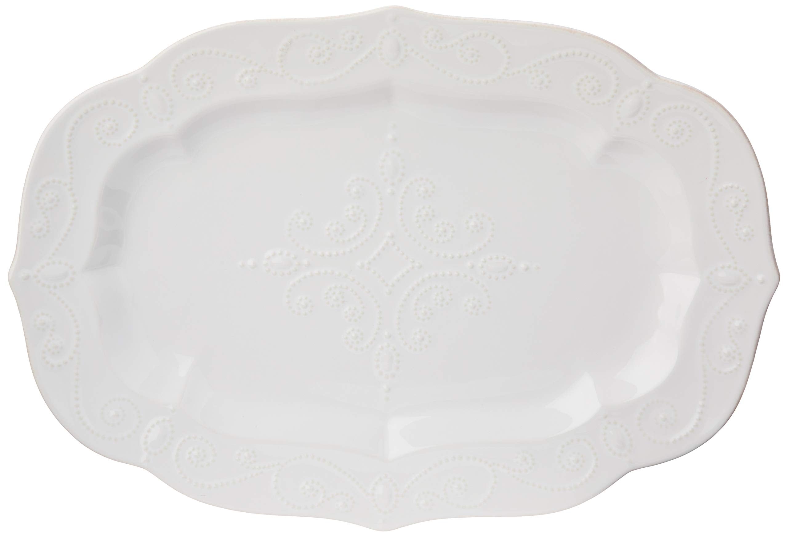 Lenox French Perle white oval platter with 18.5-inch span for elegant holiday serving.