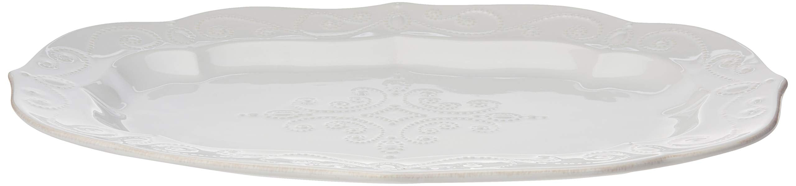 Lenox French Perle white oval platter shows textured tea-stained rim for refined presentation.
