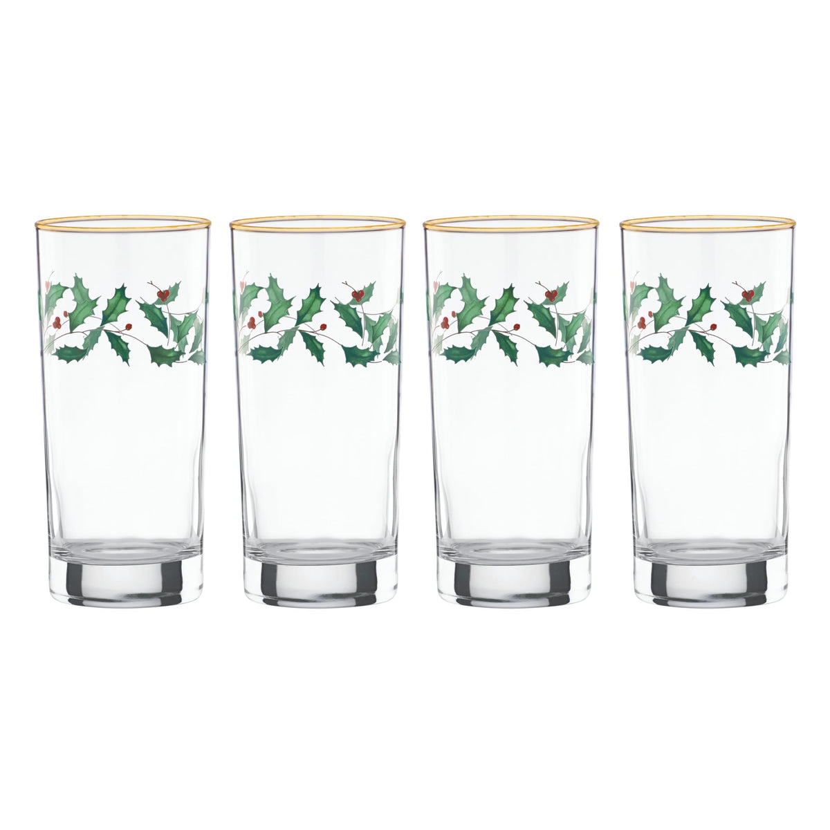 Lenox Holiday 4-Piece Highball Set front view for festive entertaining.