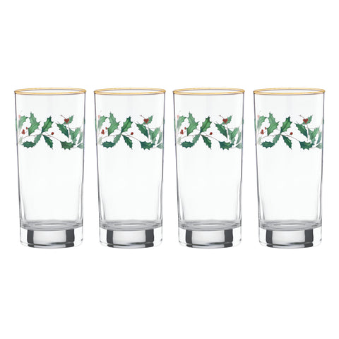 Lenox Holiday 4-Piece Highball Set front view for festive entertaining.