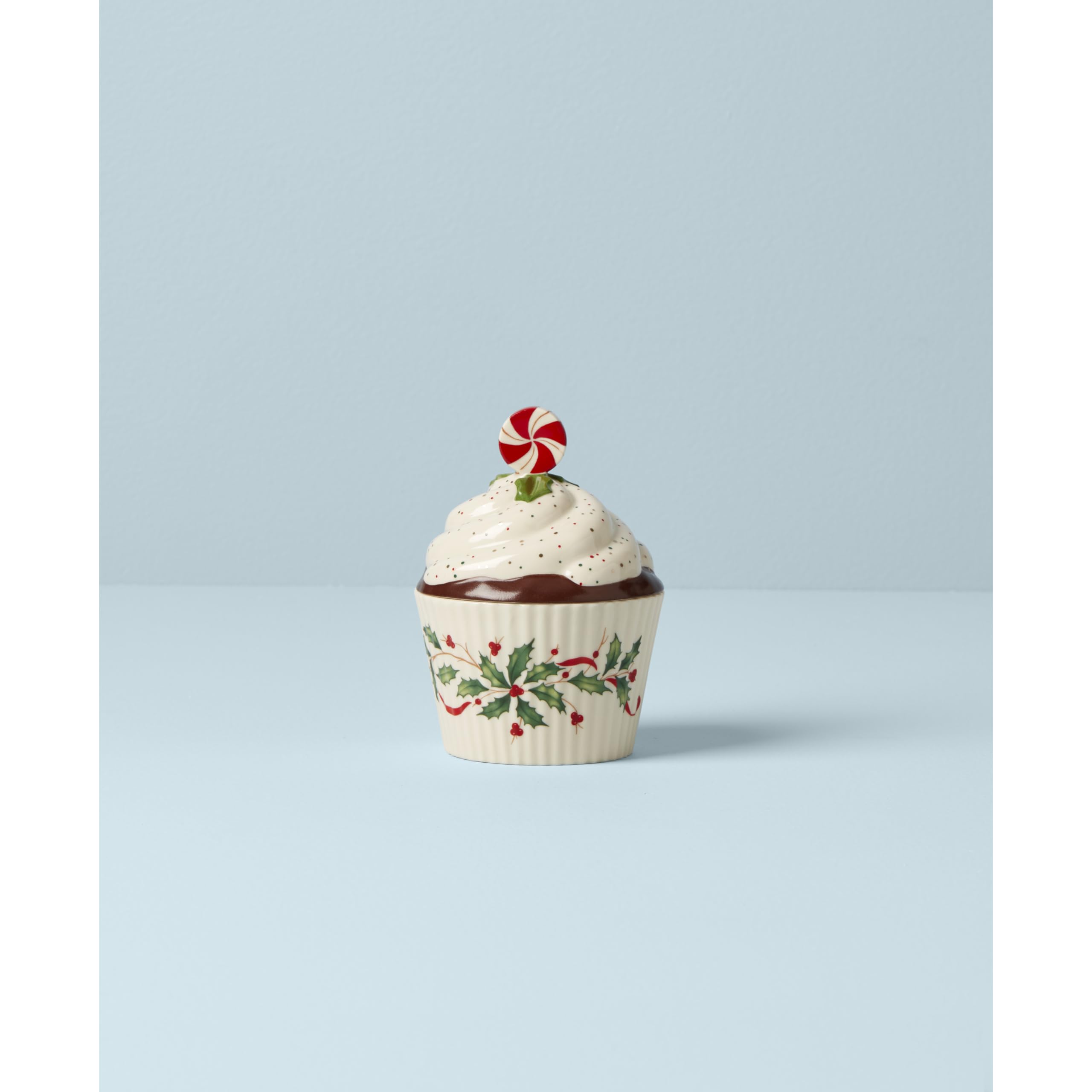 Lenox Holiday Bakeshop holly detail adds festive charm to dessert presentation.