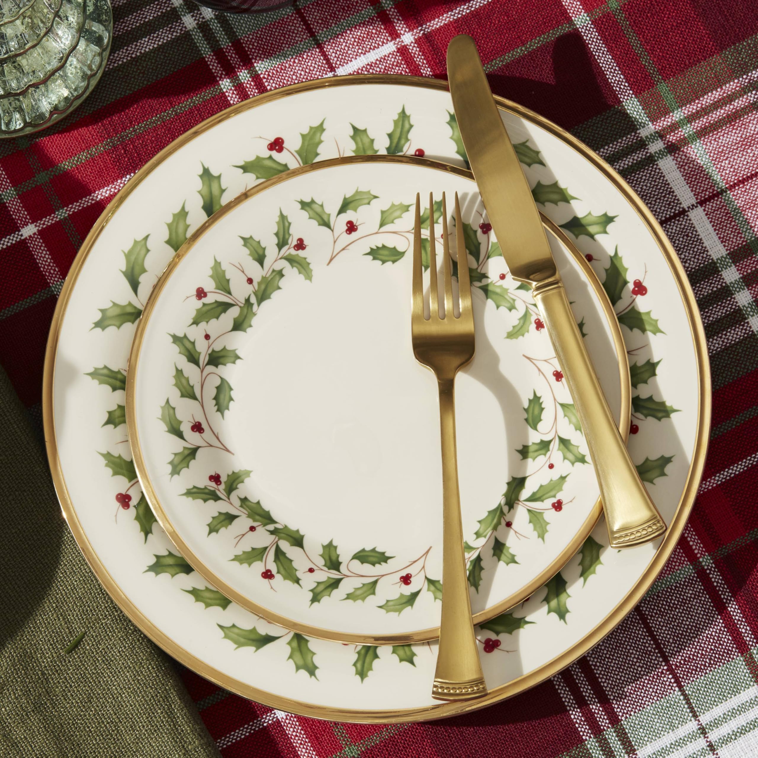 Lenox Holiday dinnerware set on table ready for hosting guests.