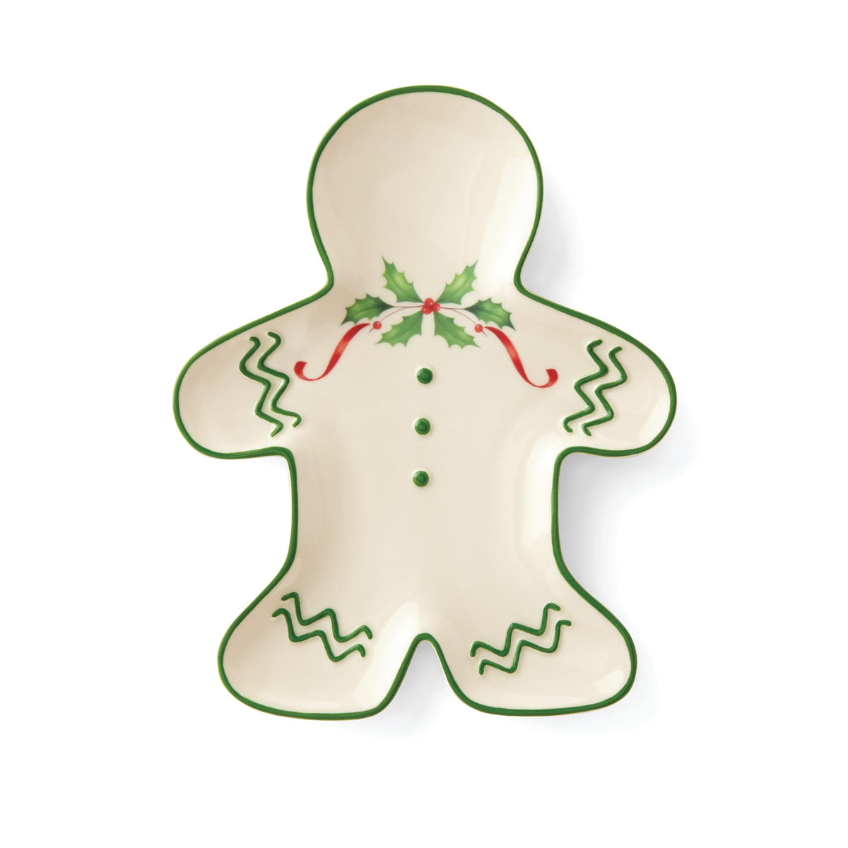 Lenox holiday gingerbread plate front view, festive table decor.
