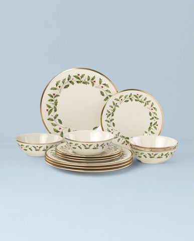 Lenox Holiday salad plate with red-green accents on ivory porcelain for holiday entertaining.