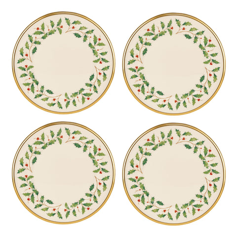 Lenox holiday salad plates with red-green design for elegant Christmas dinners