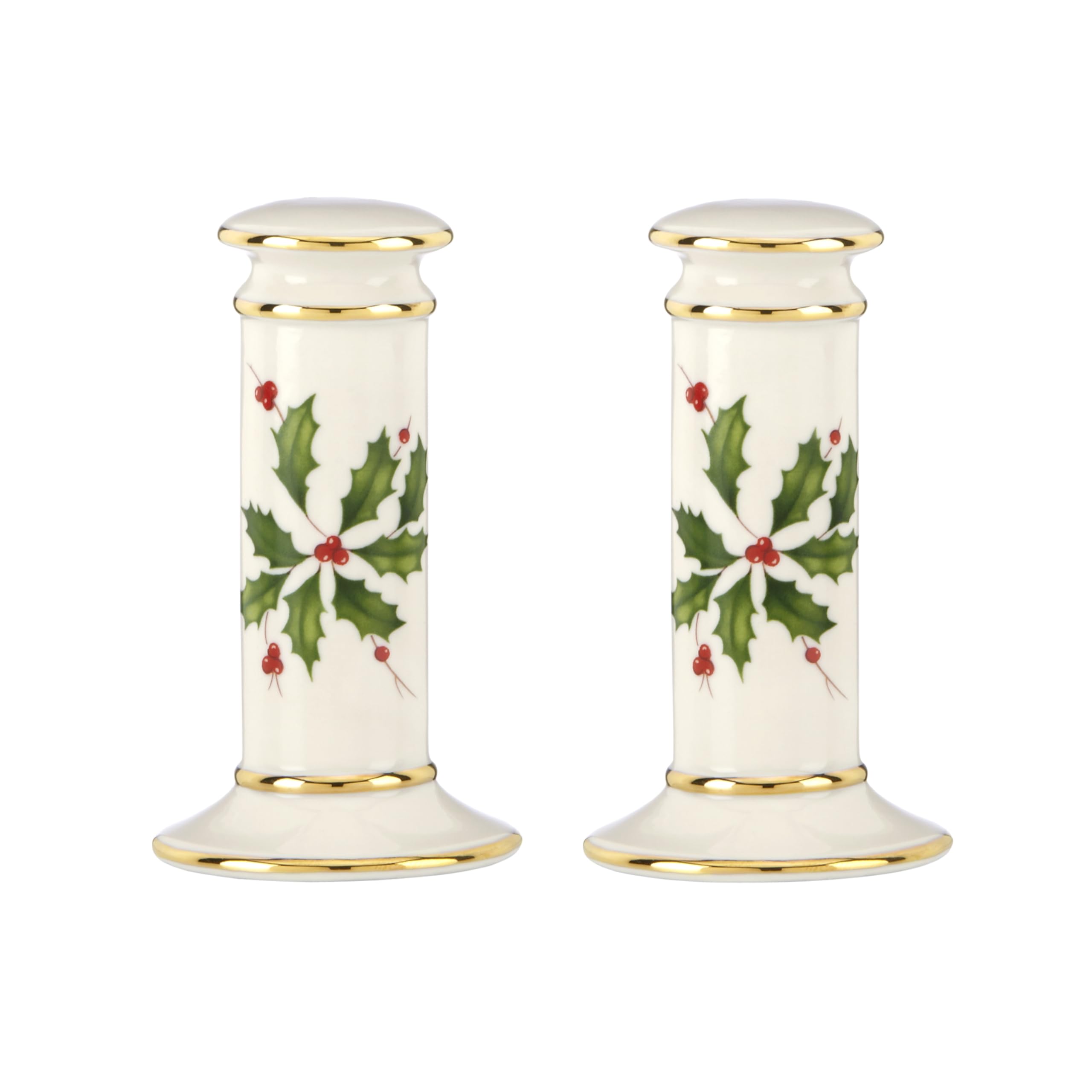 Lenox Holiday Salt & Pepper Set in ivory porcelain for elegant holiday dining.