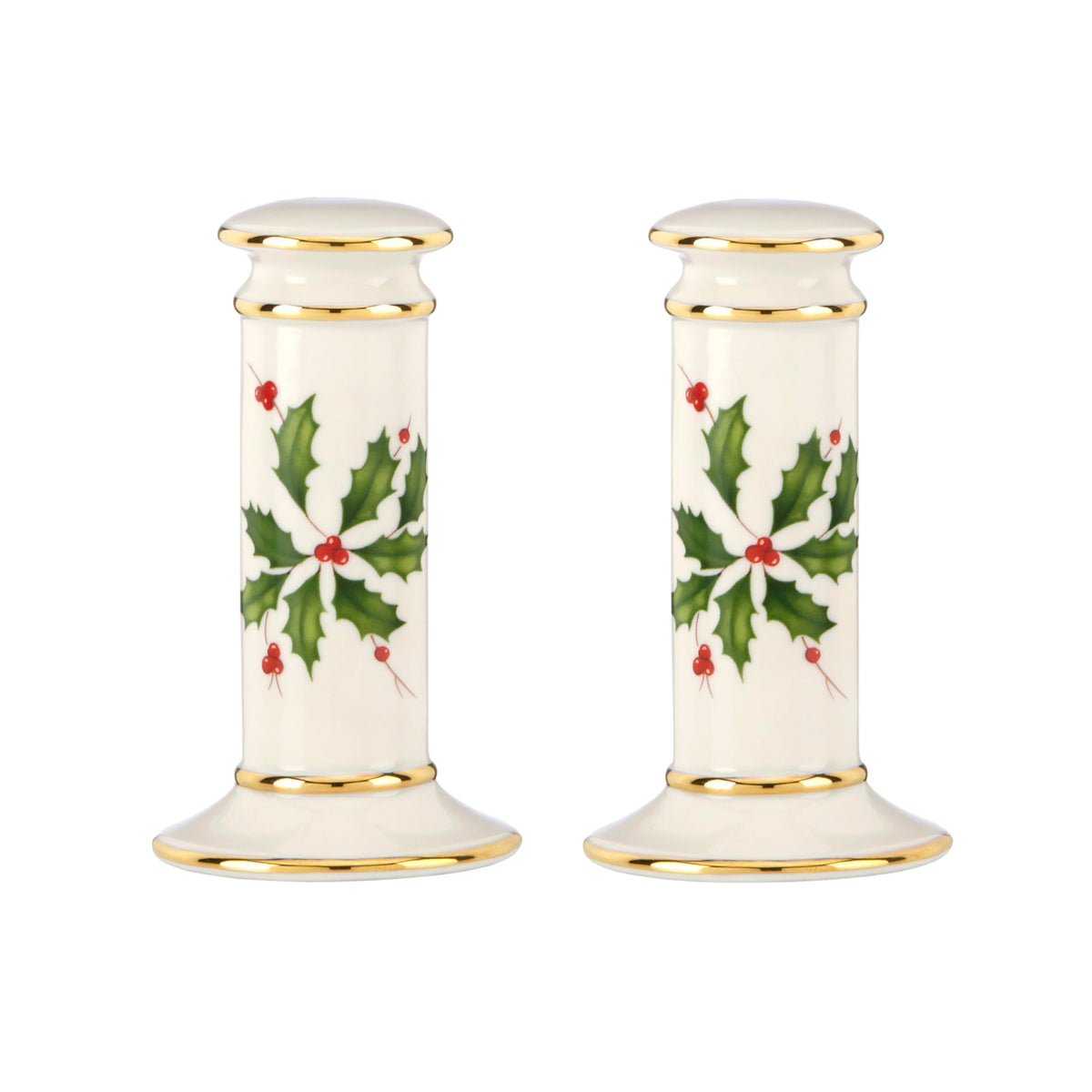 Lenox Holiday Salt & Pepper Set in ivory porcelain for elegant holiday dining.