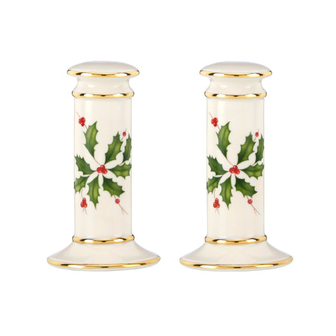 Lenox Holiday Salt & Pepper Set in ivory porcelain for elegant holiday dining.